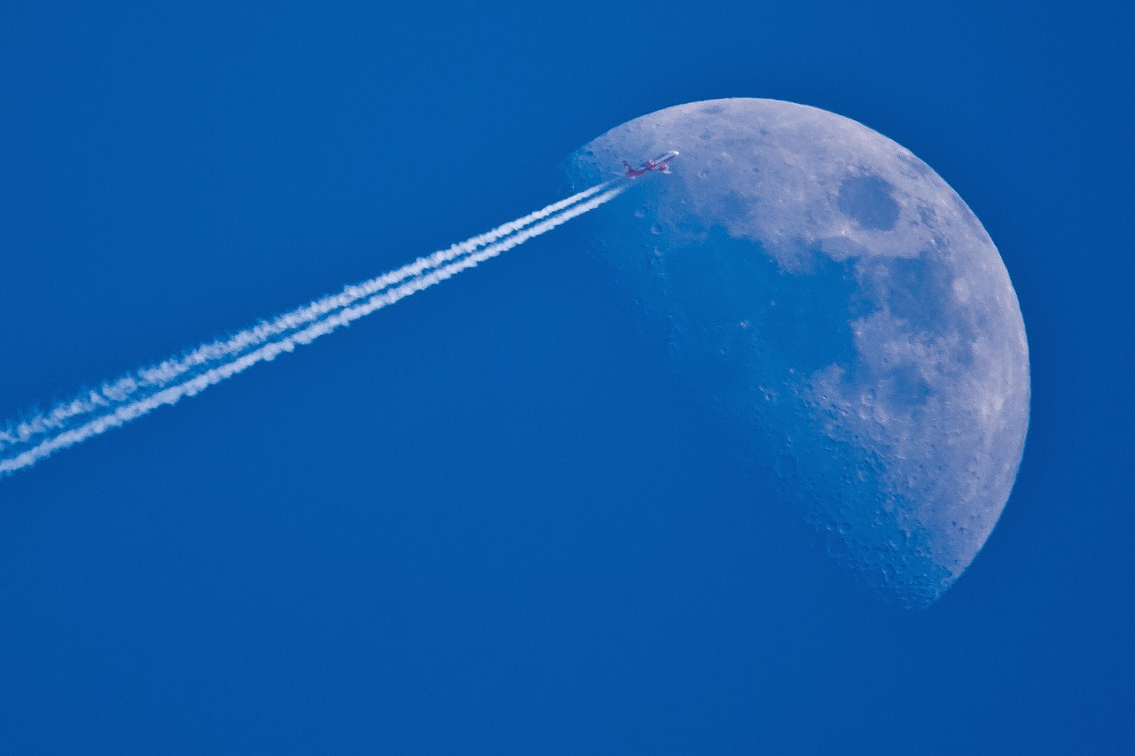 fly me to the moon, moon, plane, heaven, contrails, moon, moon, moon, moon, moon, plane, plane, contrails, contrails, contrails