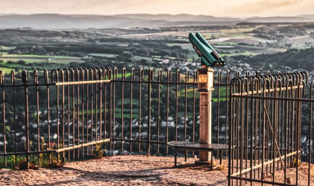 outlook, telescope, landscape, panorama, deserted, fence, metal, binoculars, distance, distant vision, looking for, lookout, viewpoint, foresight, find