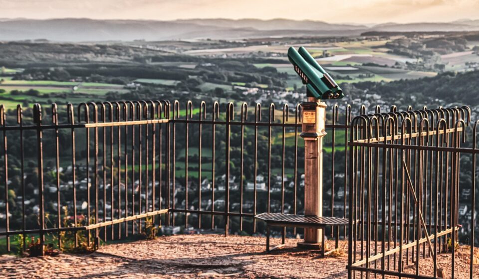 outlook, telescope, landscape, panorama, deserted, fence, metal, binoculars, distance, distant vision, looking for, lookout, viewpoint, foresight, find