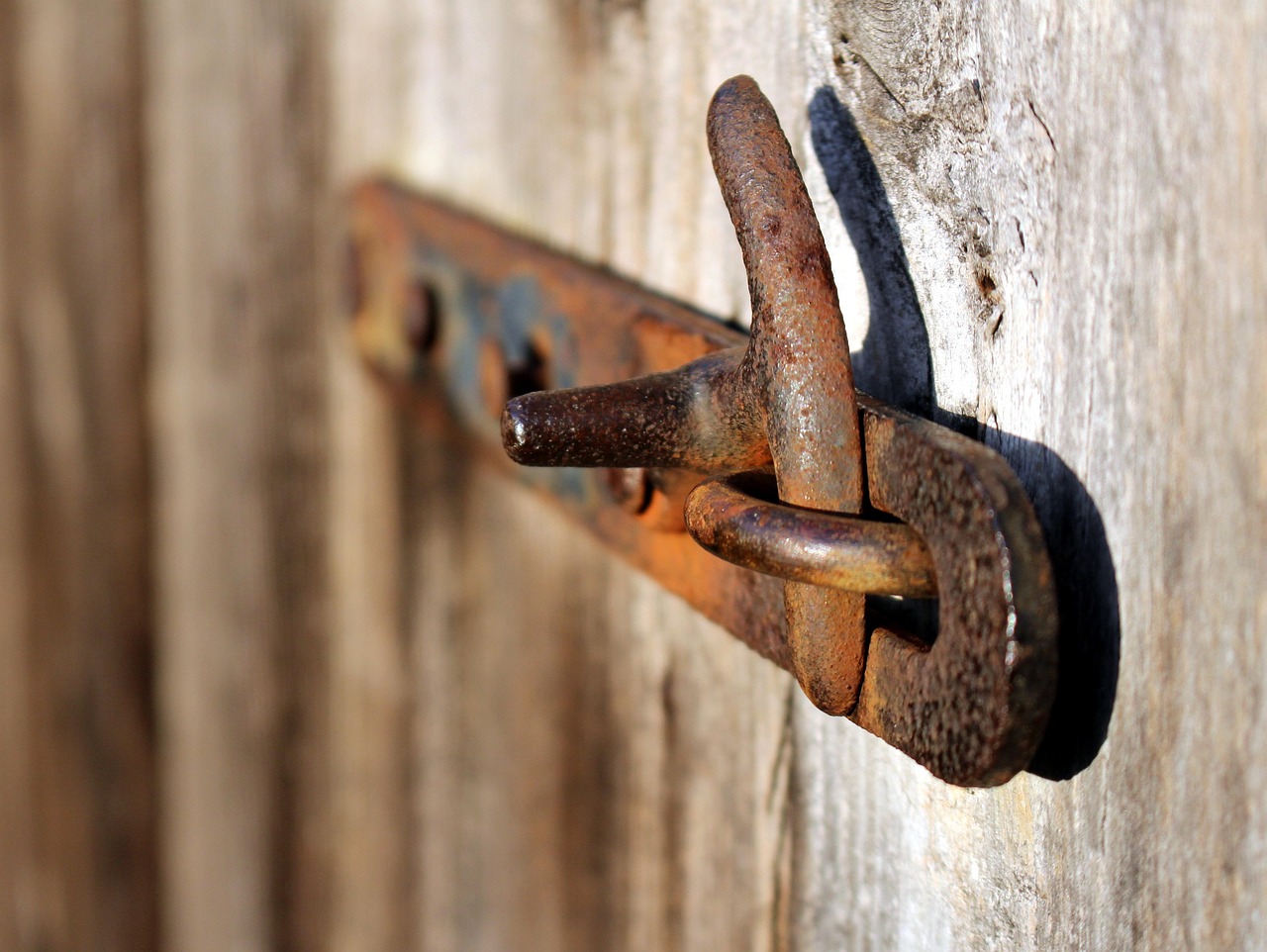 fitting, wooden door, old, rust, old wooden door, weathered, corrosion, brown, peel off, disintegration, boards, metal fitting