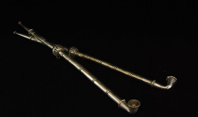 pipe, smokiana, hashish, brass, metal, black metal