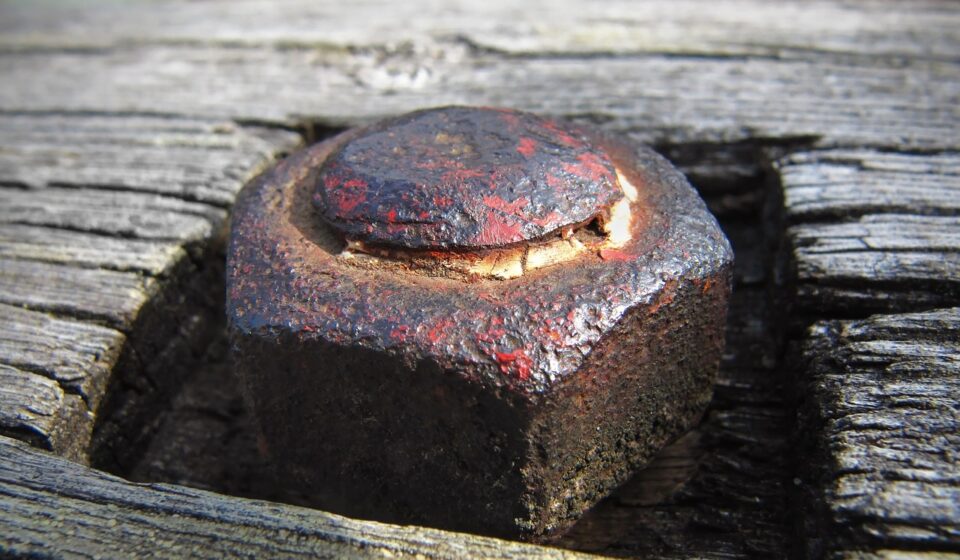 screw nut, nut, iron, screwed, old, rusty, rusted, aged, fastener, bolt, corrosion, hole, metal, rust, wooden, wood, hexagonal, outdoor, oxidation, one, macro, close, square, slot, socket, shape, cracked paint, tight, stable, fastened, firm, threaded, crannied, cracks, stains, corrosible, stiff, sturdy, hardware, construction, inserted, big, exterior, detail, hold, hexagon, metallic, gray construction, gray painting, gray paint, gray metal, rusty, oxidation, oxidation, oxidation, oxidation, oxidation, firm, firm, firm