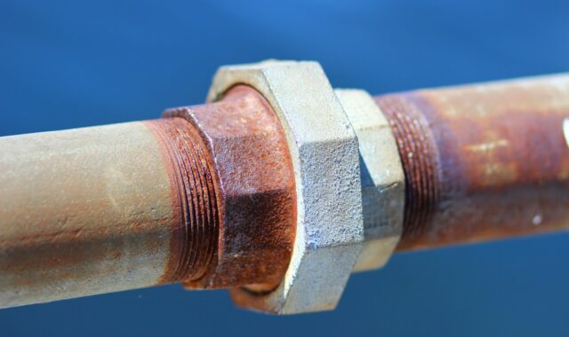 blue, brown, grey, iron, metal, pipe, red, rust, nature, steel, water, blue metal