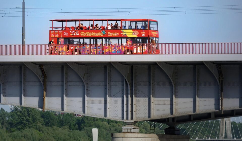 bus, coach, bridge, tourists, tourism, running, metallic, urban, river, city, visiting, blue sky, bicyclist, bus, bus, tourism, tourism, tourism, tourism, tourism