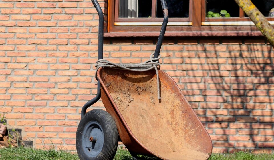 gardening, wheelbarrows, set up, empty, lawn, garden, tool, working device, garden tools, nature, equipment, spring, clean, clean up, landscaping, tools, work, maintenance, court
